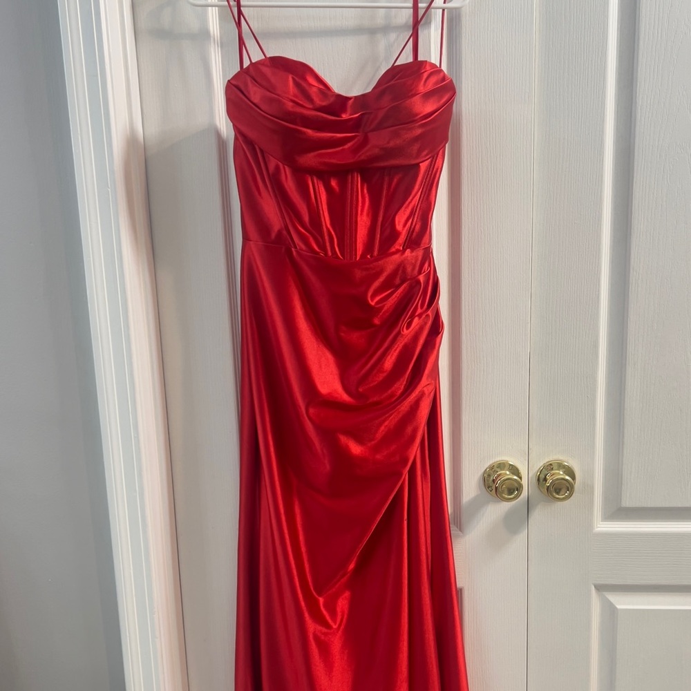 Strapless Sweetheart Corset Fitted Ruched Prom Dress with Slit